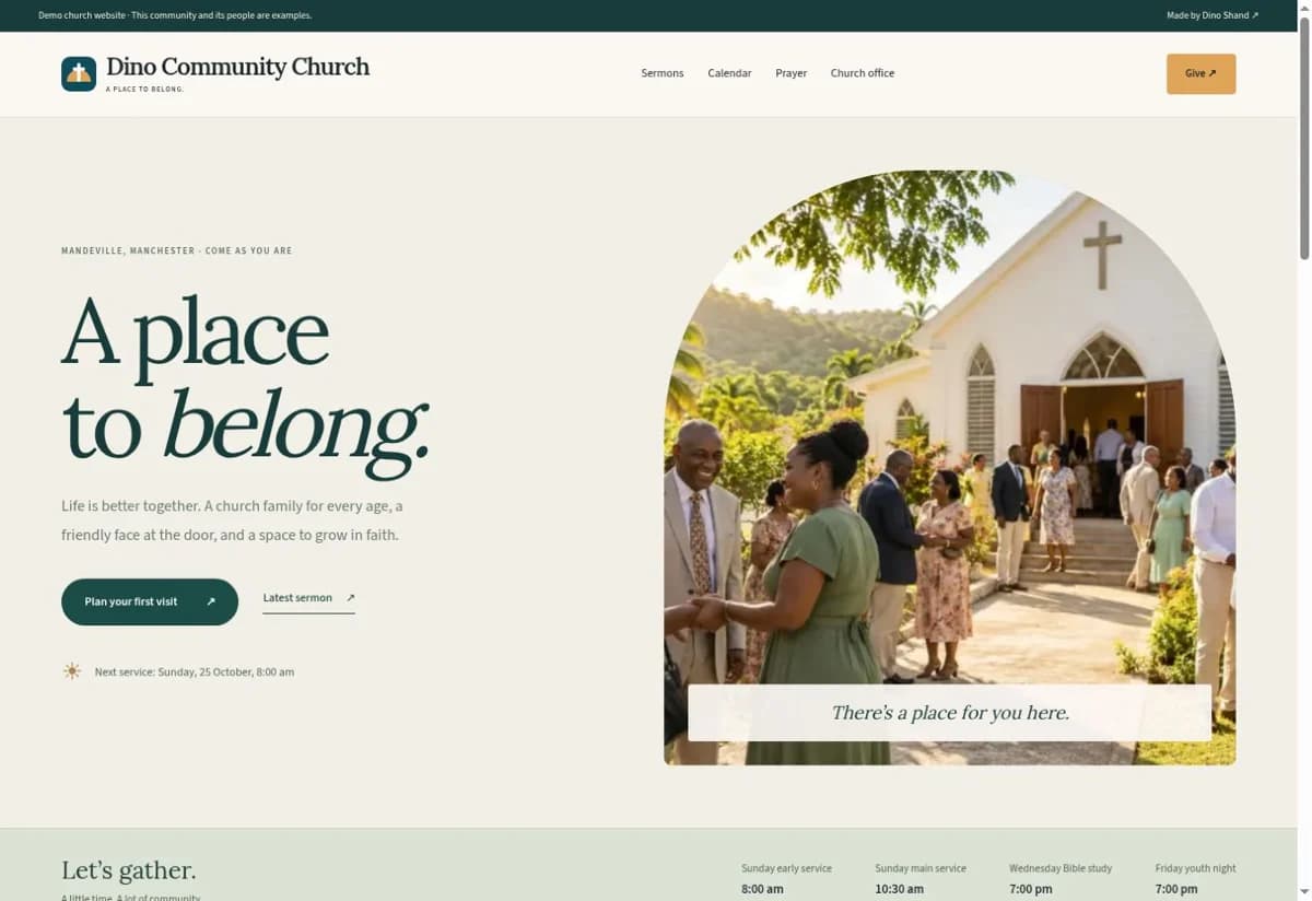 Dino Community Church homepage screenshot