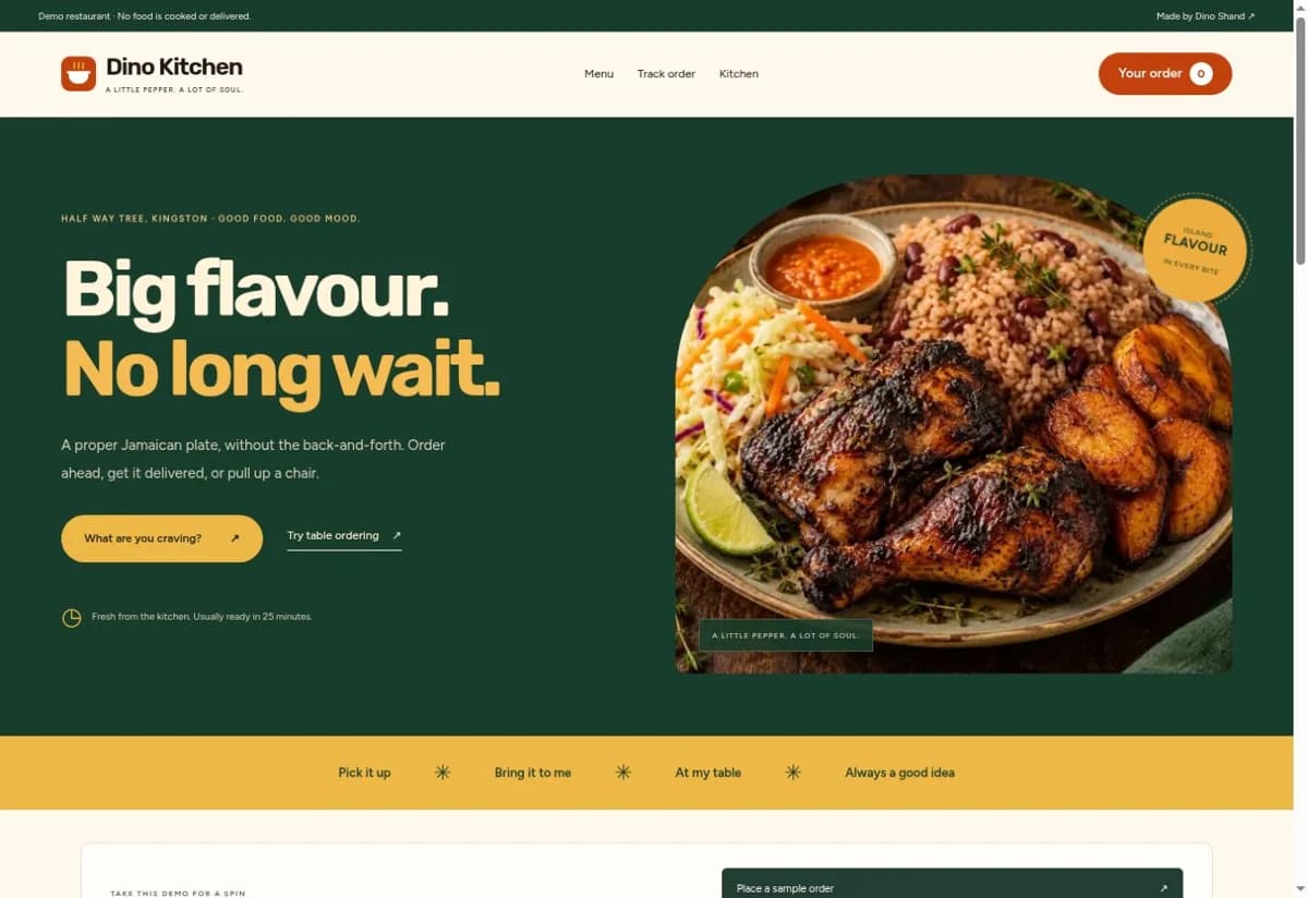 Dino Kitchen homepage screenshot